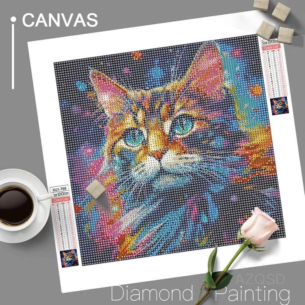 AZQSD Diamond Painting Colorful Animal Cat Dog Embroidery Lion Tiger Handmade Picture Of Rhinestones Gift Needlework 30x30cmXJ240816