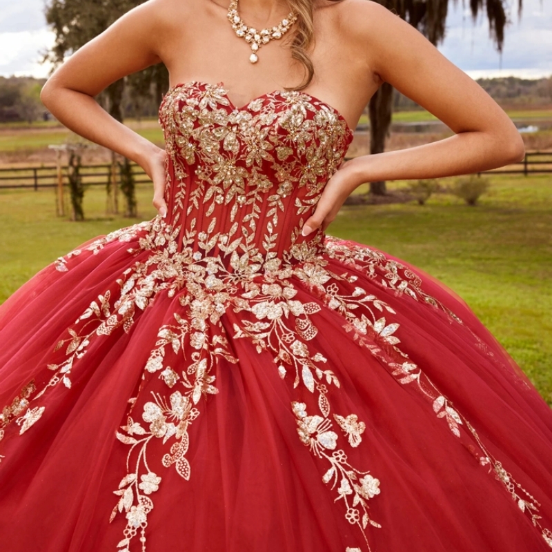 Red Quinceanera Dresses Ball Gown For 16 Girl Off the Shoulder Gold Applique Lace Tull Princess Vetido De xv 15 Anos