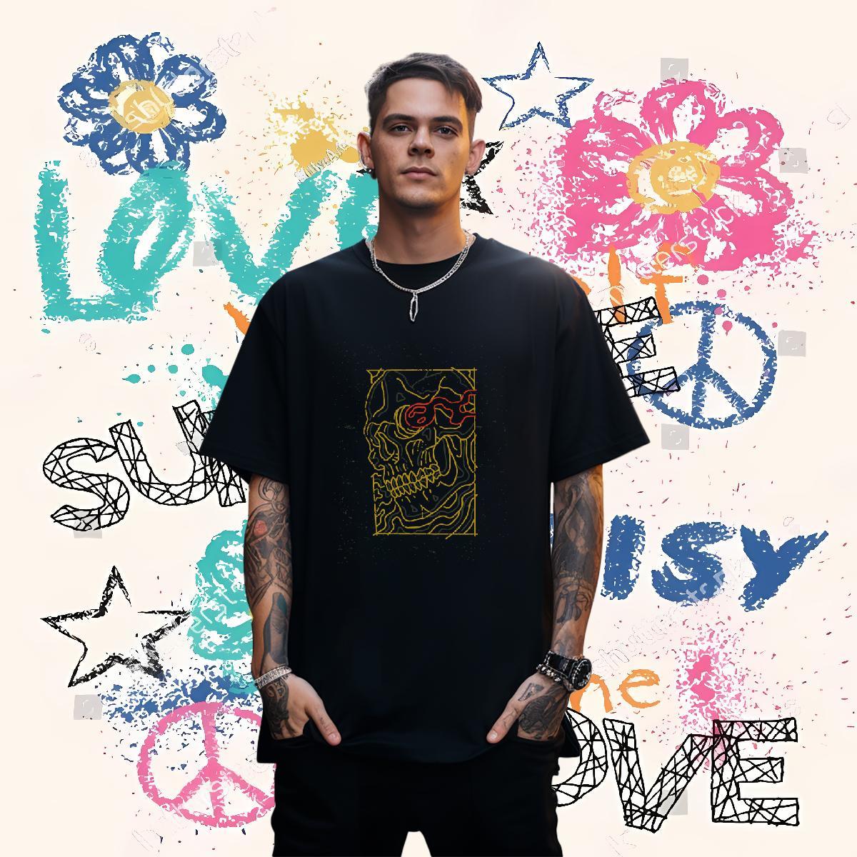 Classic T Shirt For Man 230g 100% Cotton skull Street Casual DIY Printed Pure Cotton Tshirt for Man Woman Casual New Tops Shirt