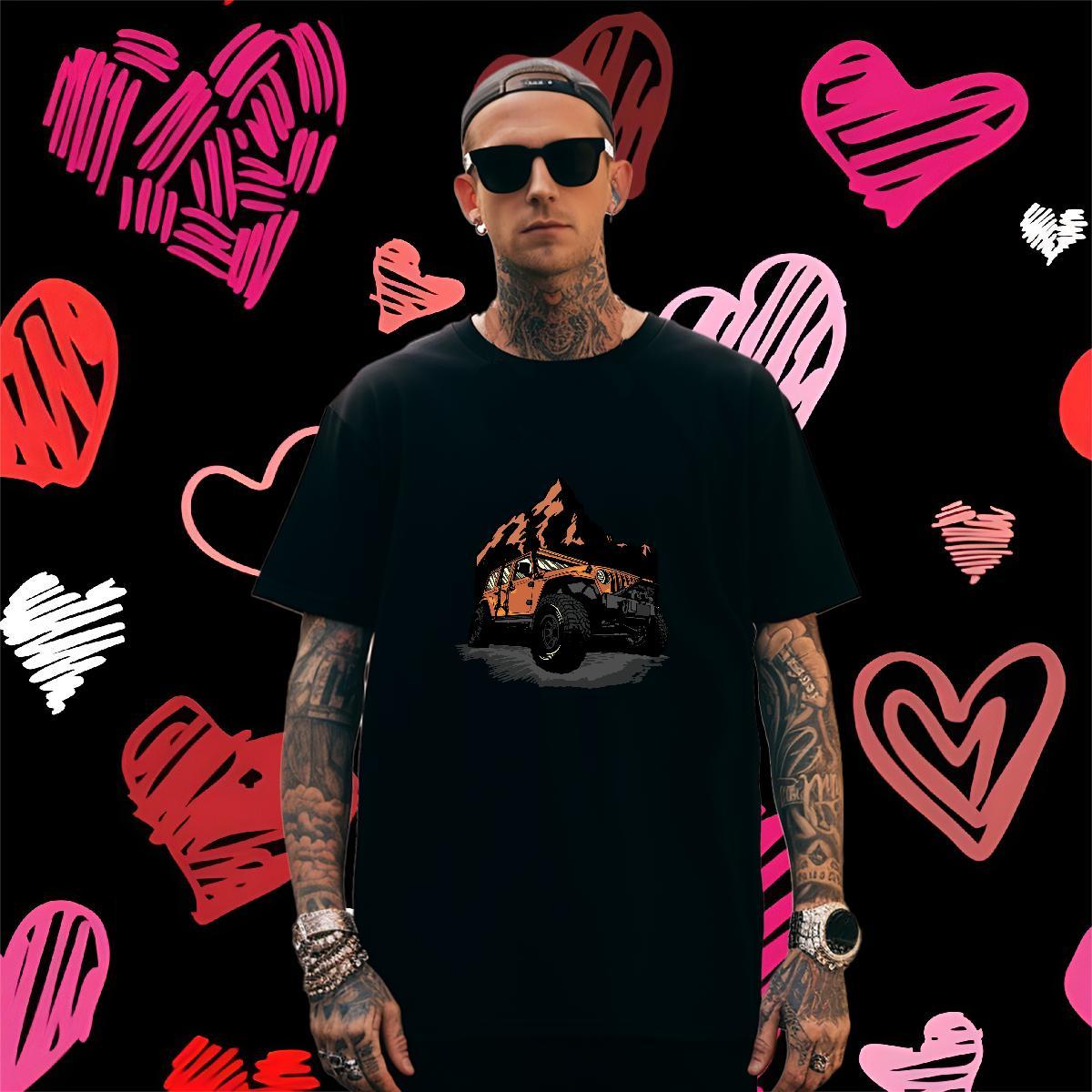Unisex T Shirts Men 100% Cotton 230g car Beach Oversized 3XL 4XL Short Sleeve Soft Tshirts Fashion Design Tops Shirt