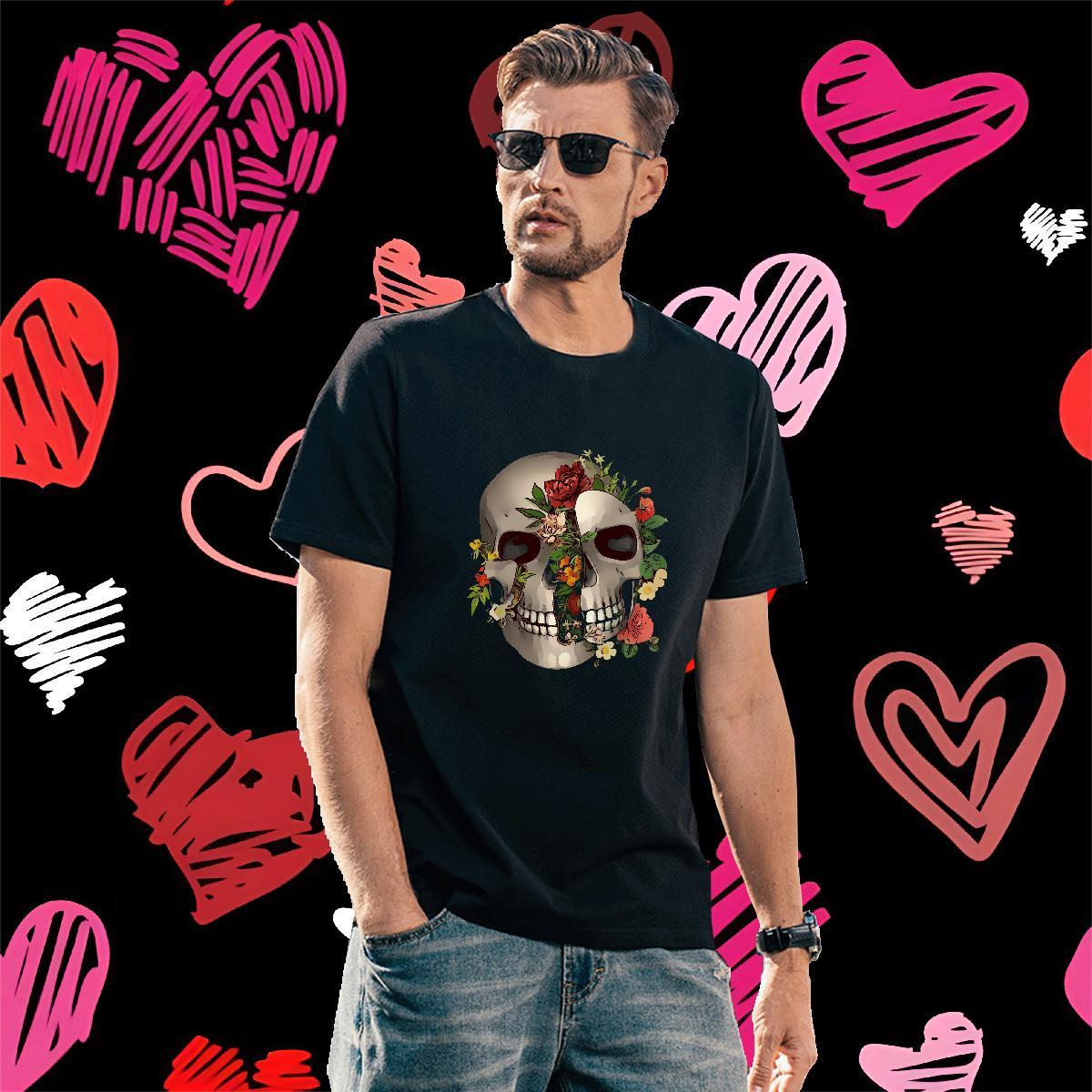 Wholesale T shirt 230g Cotton skull Summer Casual DIY Printed Breathable Short Sleeve Mens Tshirts Fashion Casual Clothings