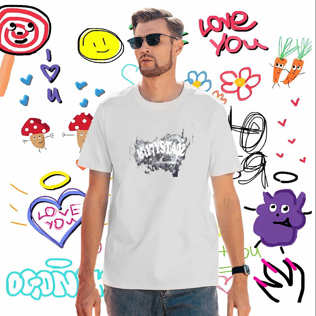 Loose T Shirts Men 100% Cotton 230g letter Hip Hop Street Customized Round Neck Short Sleeve Men Tees Free Shipping Tops Shirt