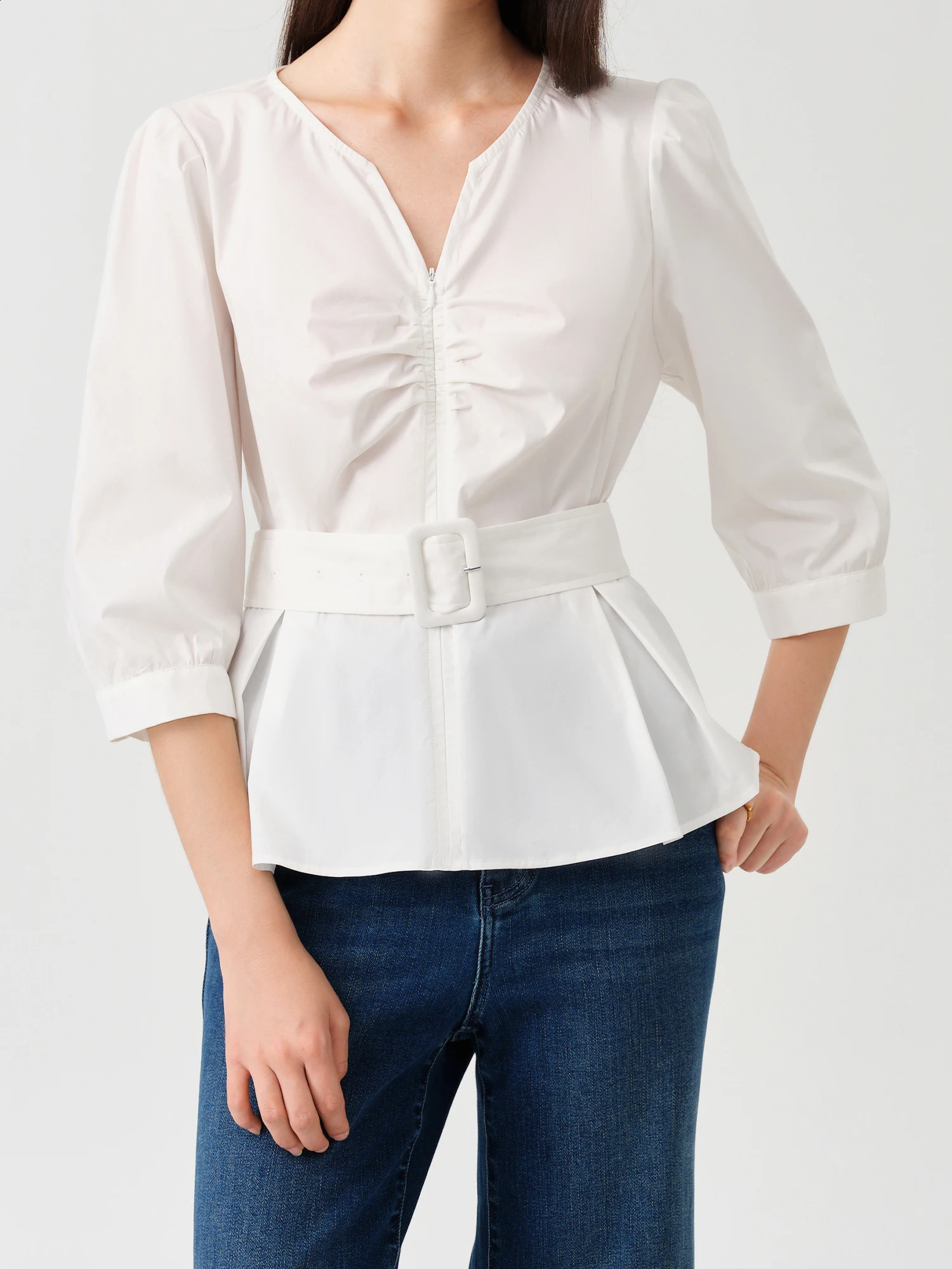 DUSHU Womens Unique Design Elegant Communicating Shirt Autumn Chic Versatile Casual Slim Top For Female 24DS83099 240814