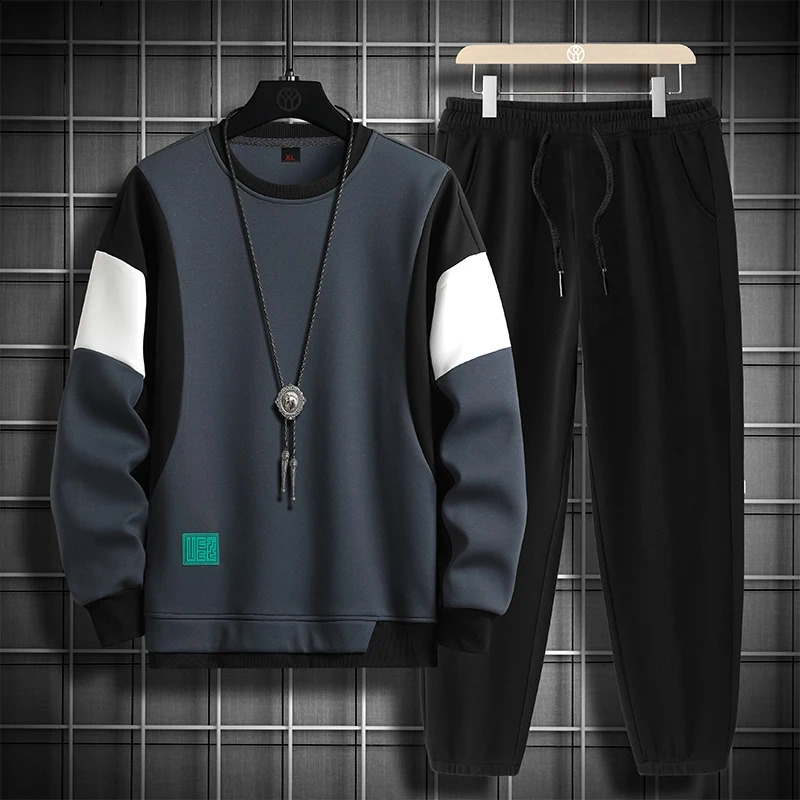 Spring Autumn Black Running Tracksuits For Mens Set Sweatshirt Joggers Sweatpants Sporting Oversize 4XL 240821