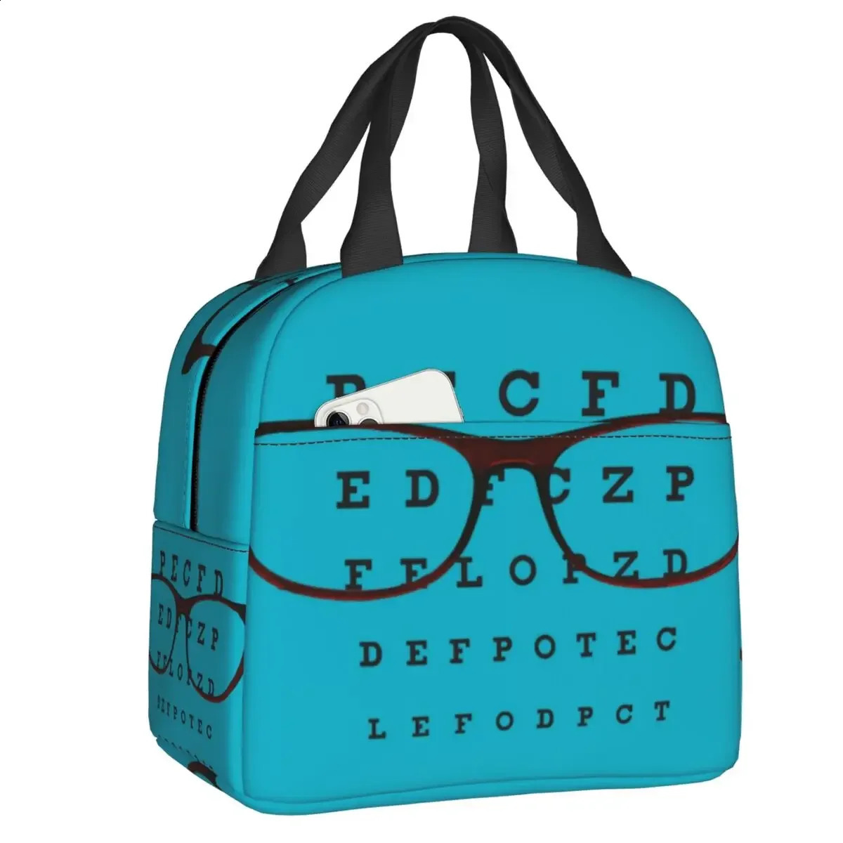 Funny Glasses With Eye Test Chart Resuable Lunch Boxes Women Multifunction Optician Optometrist Thermal Cooler Food Lunch Bag 240816