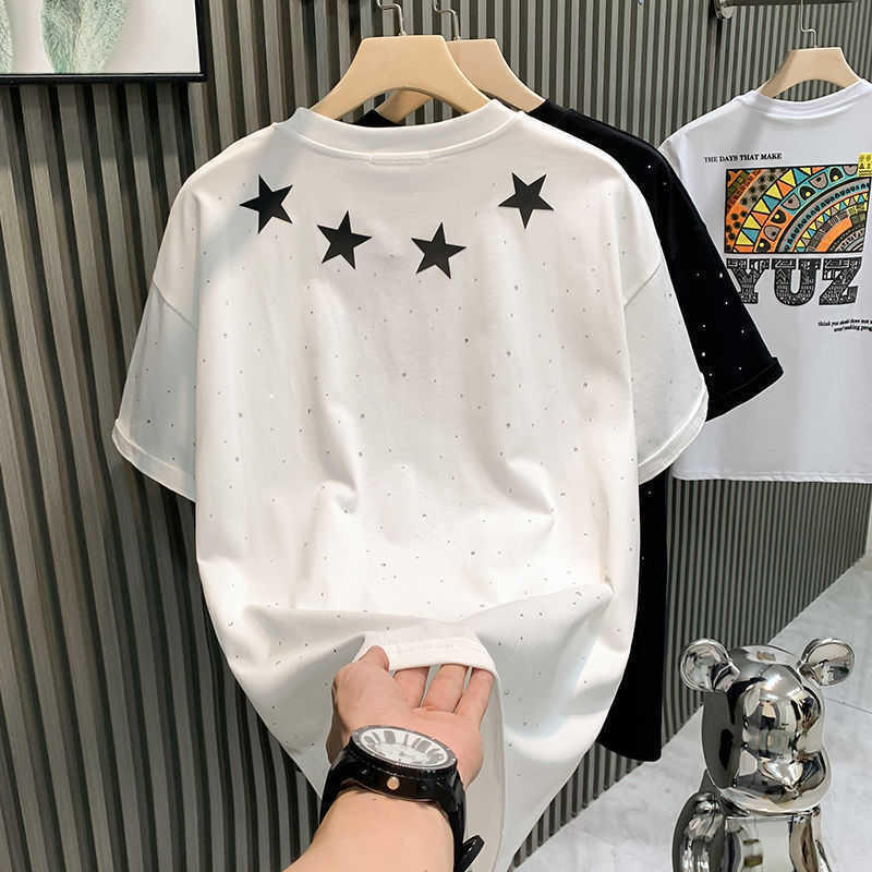 T-shirt Short sleeve men's summer new hot drill fashion half sleeve T-shirt Q240817