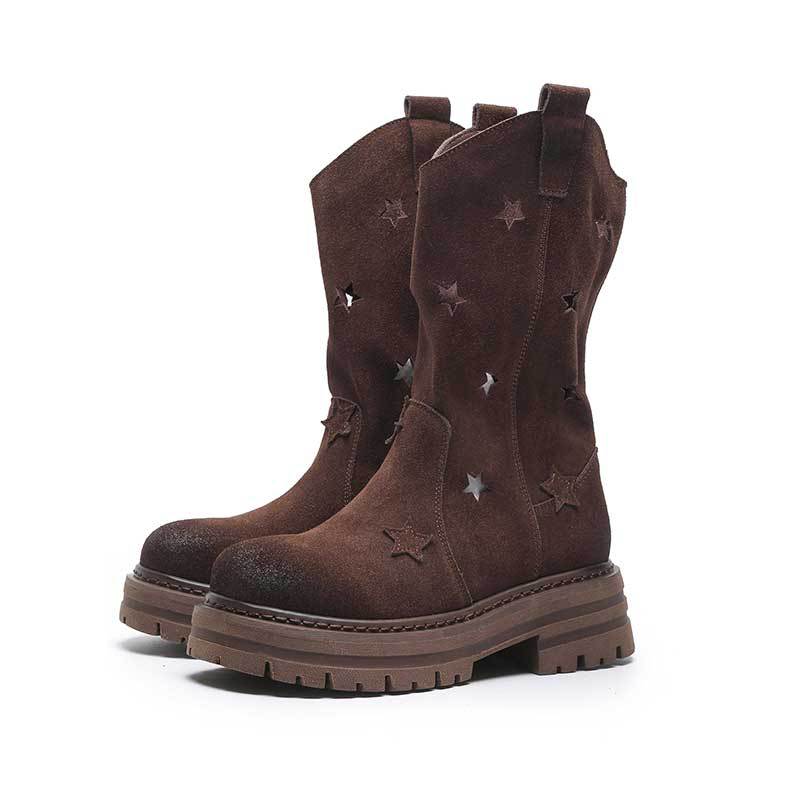 Women's hollow brown fashionable casual comfortable denim boots