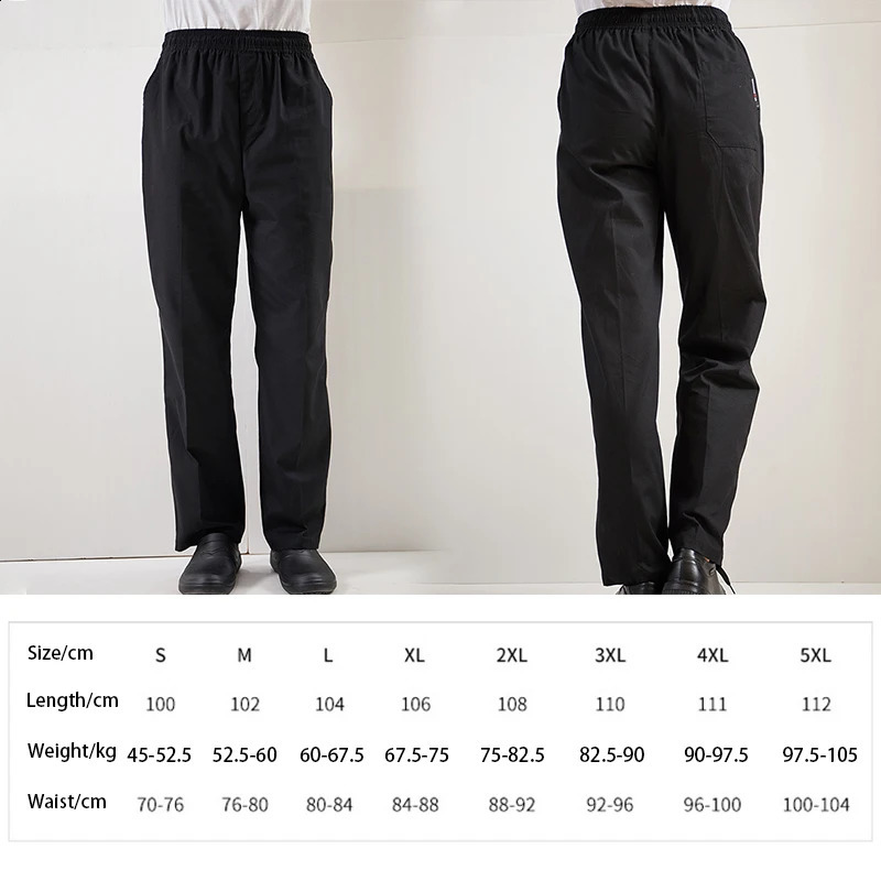 Black Unisex Chef Service Cook Uniform Chef De Partie Executive Chef Long Pant Elastic Restaurant Food Service Uniform 240816