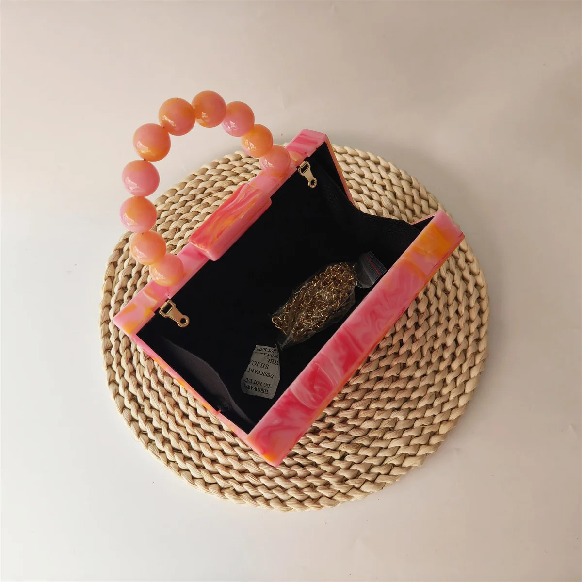 Latest Ink beaded Pearl Marble Orange Acrylic Box Clutch Bags Women Party Evening Beach Flap Bridal Wedding Purse And Handbags 240816