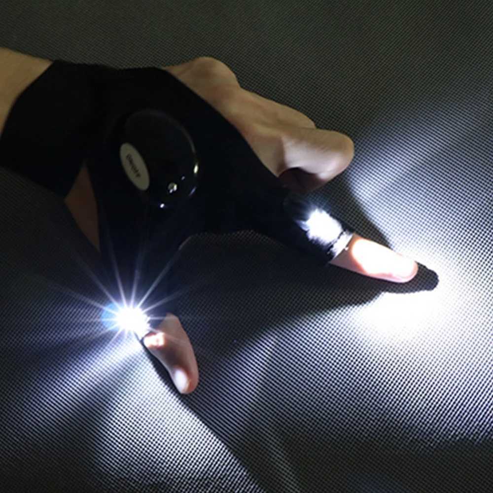 Night Light Waterproof Fishing Gloves with LED Flashlight Rescue Tools Outdoor Gear Cycling Practical Durable Fingerless Gloves Y240817