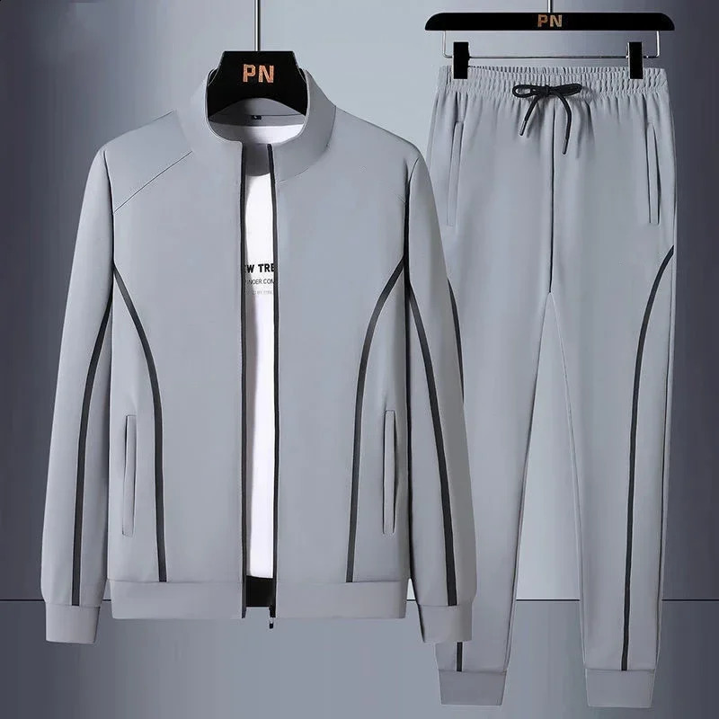 Mens Track and Field Wear Spring Leisure Jogging Set Mens Zipper Open Skirt Jacket 2PCSSports Pants Fitness Gym Mens Sports Wear 240827