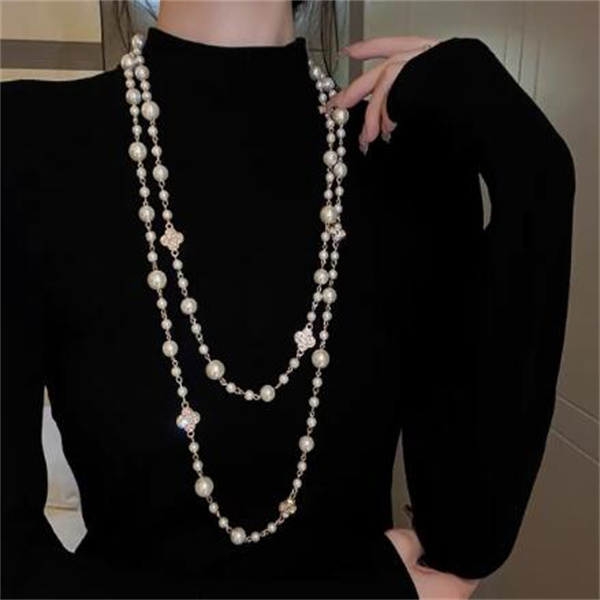 Long Pearl necklace Fashion everything sweater chain Multi-layer alloy necklace accessories