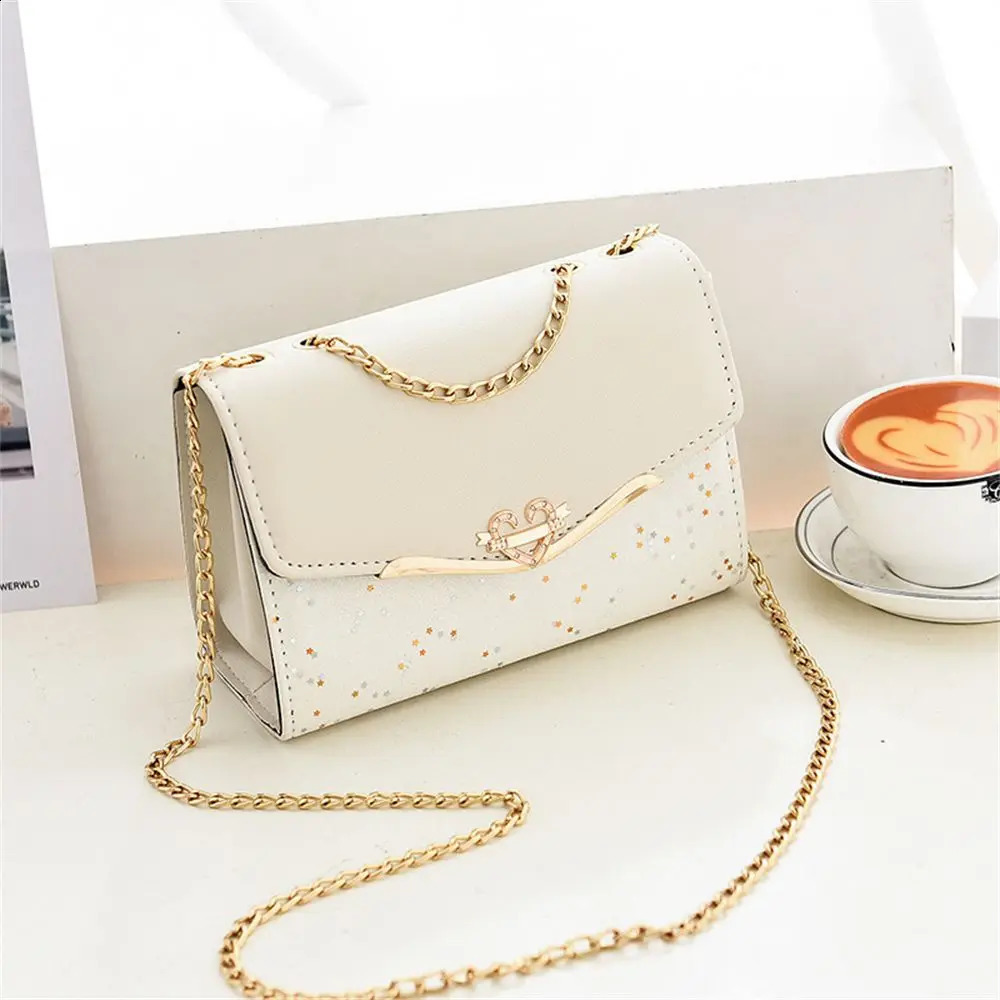 Elegant Women Shoulder Bag Sequin PU Leather Messenger Fashion Pearl Sling Chain Single Korean Mobile Phone y240823