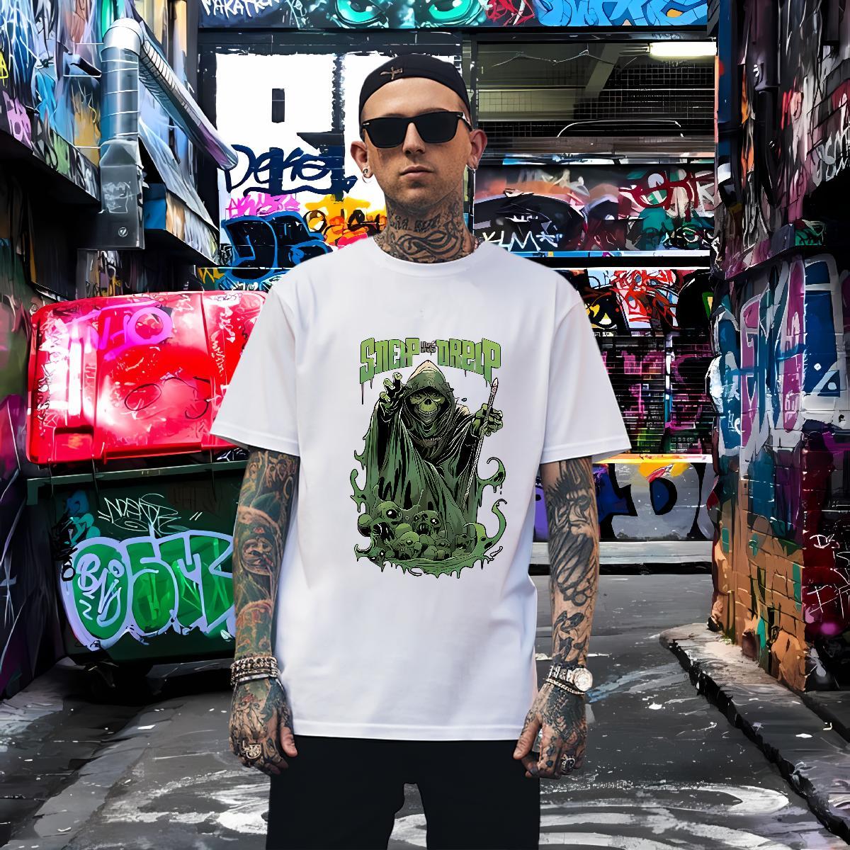Unisex T-Shirts for Men 230g 100% Cotton skull Hip Hop Street DIY Logo Oversized Pure Cotton Tshirt for Man Woman Fashion Casual Wear