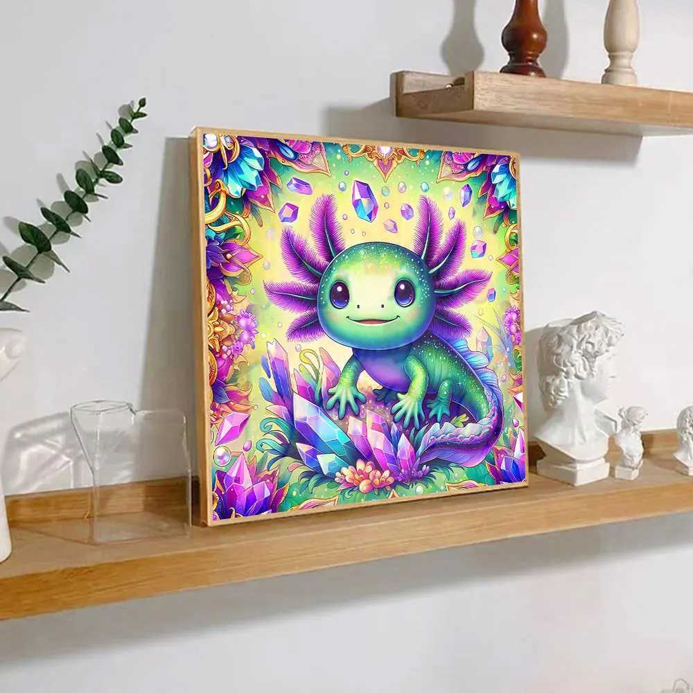Full 2024 Cute New Mosaic Axolotl Diamond Diamond Square/Round Painting Cartoon Animal Art Rhinestone Picture 5D Home Dec