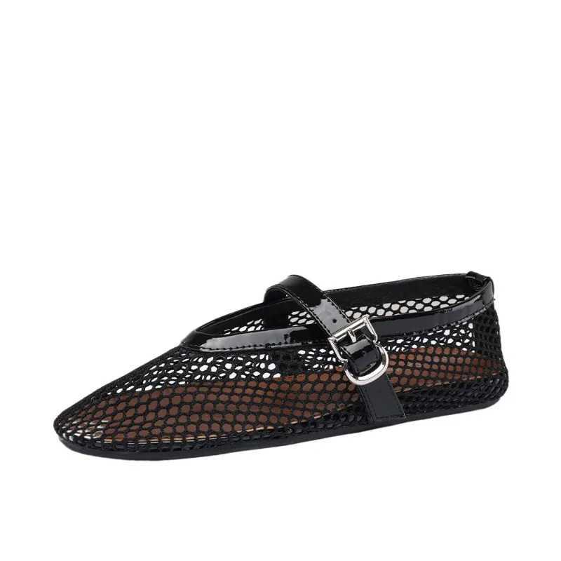 2024 Summer Mesh Hollow Sandals Women Flats Shallow New Beach Shoes Comfort Retro Female Flat Shoes 36-43 Women Sandals CL240806