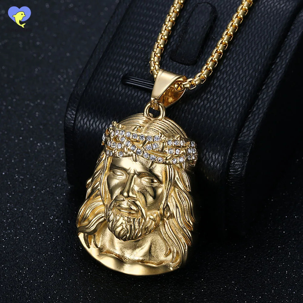 Jesus Stainless Steel Pendant Chain Hip Hop Necklace Mens Ice Out Accessories Jewelry 240810