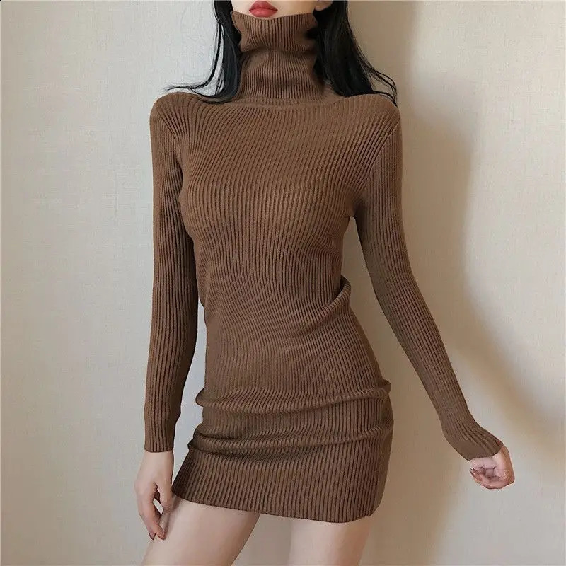 Solid Female Dress Short Extreme Mini Sexy Daring Turtleneck Crochet Womens Dresses Knit Clothing Bodycon Korean Fashion Cotton 240816