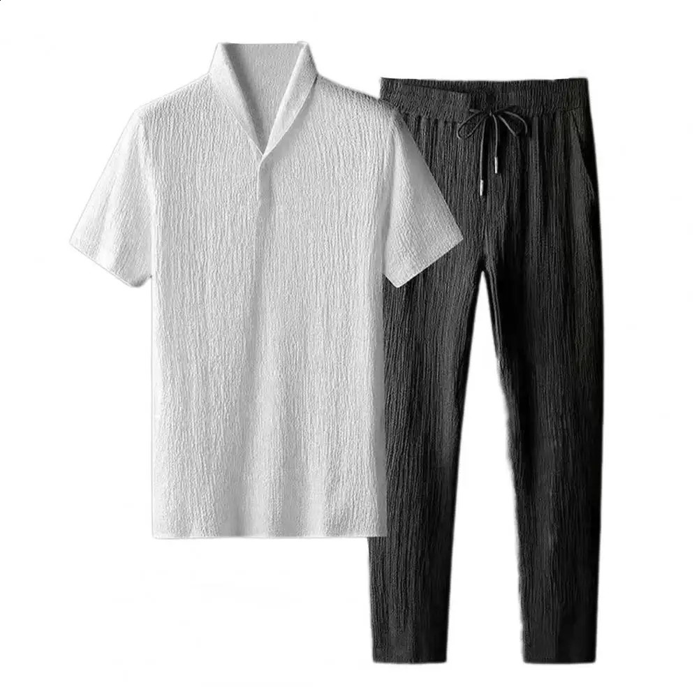 Male Jogger Tracksuit Mens Casual Summer Outfit Set with Short Sleeve T-shirt Drawstring Waist Pants Sportswear for Jogging 240821