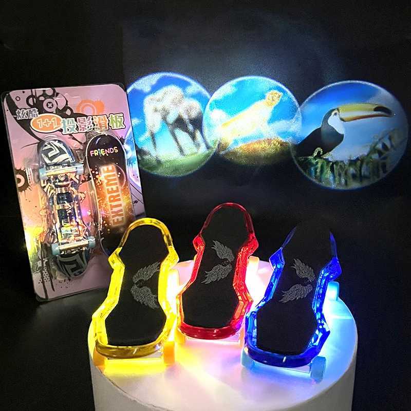 Finger Skateboard Toy Cartoon Animation Mini Fingertip Projection LED Glowing Scooter Childrens Puzzle Table Games Novelty Toys Y240817