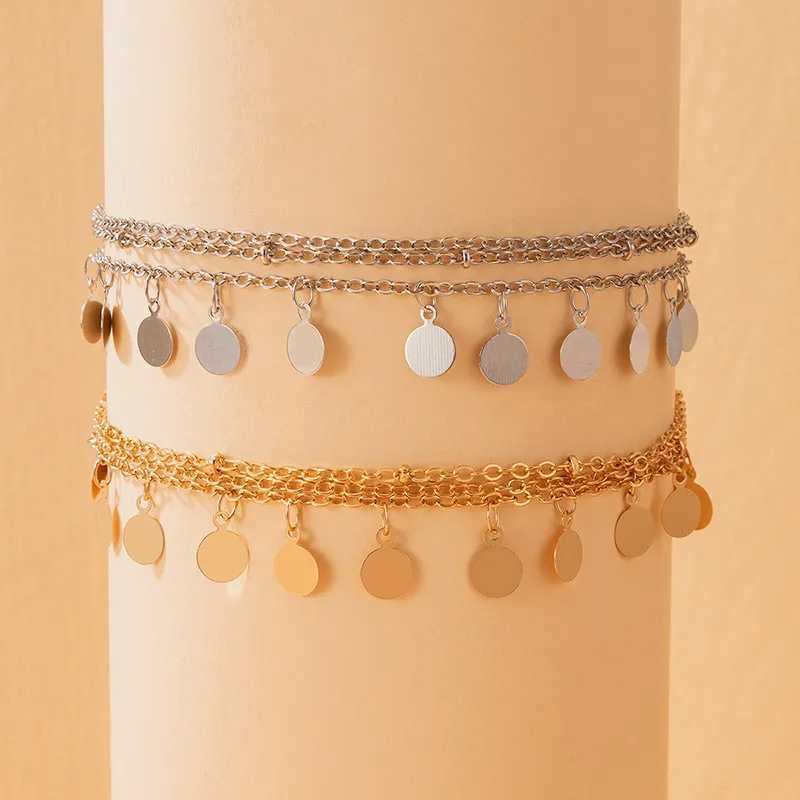 Anklets Multi Layers Gold Plated for Women Bohemian Summer Foot Chains Jewelry Barefoot Sandals Ankle Bracelet on the Leg 230607