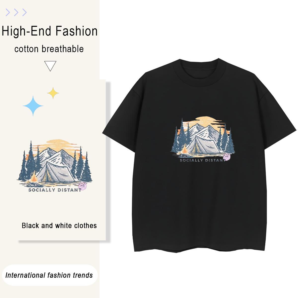 Fashion Casual Women Tshirts Spring Summer Round Neck Short Sleeve Tees Nice 230g Pure Cotton mountains DIY Anime Printed T Shirts Women