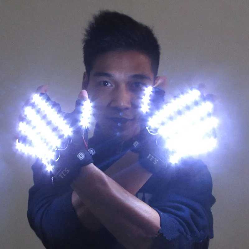 6 Colors Light-emitting Gloves Music DJ Party Cosplay Stage Performance Glowing Half Finger LED Beaming Laser Lights Gloves Y250725