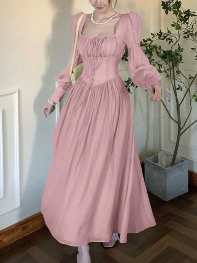 Elegant Fashion Casual Midi Party Dresses Women Autumn Vintage A-Line Birthday One Pieces Vestidos Female Chic Robe Mujers 240816