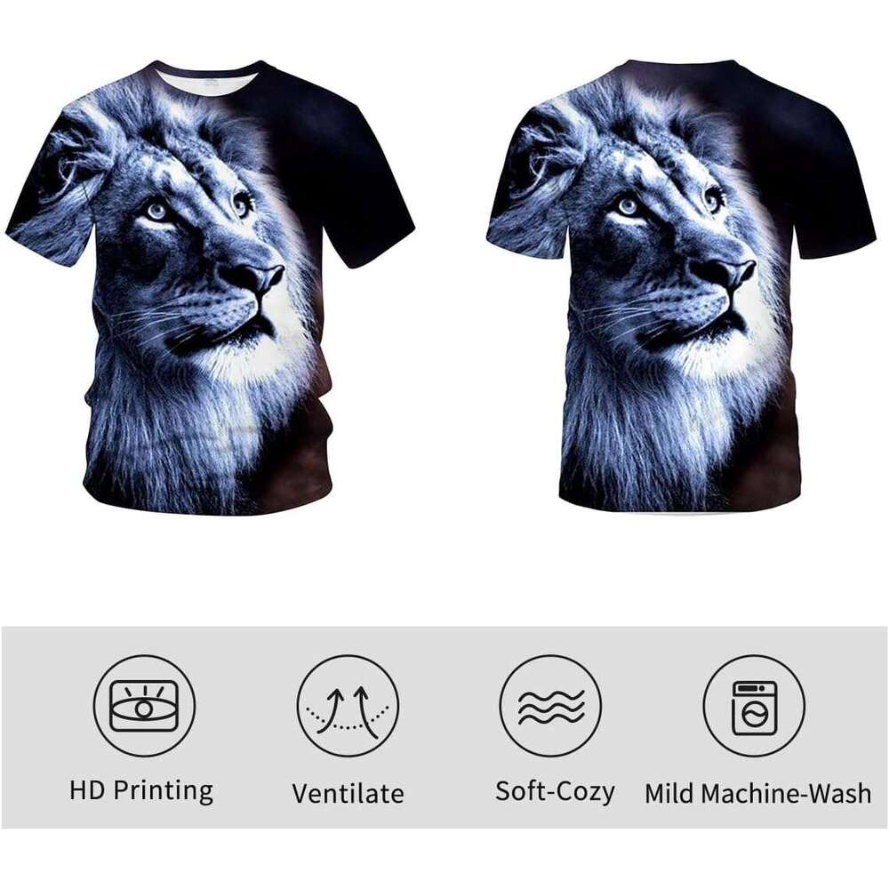 Mens T shirt Mens Domineering 3D Animal Lion T-Shirt Casual Short Sleeve Tee Shirt shirts tshirt graphic tee Casual tops summer clothes Short sleeve