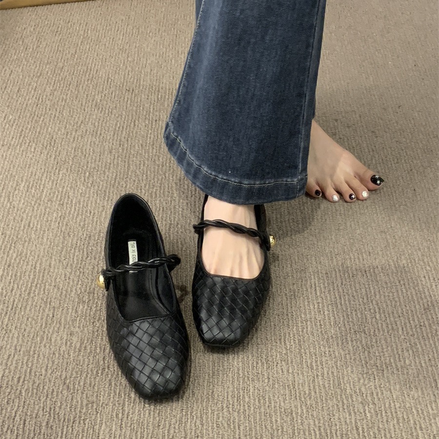 Women's shallow mouth square toe low heel niche temperament single shoe