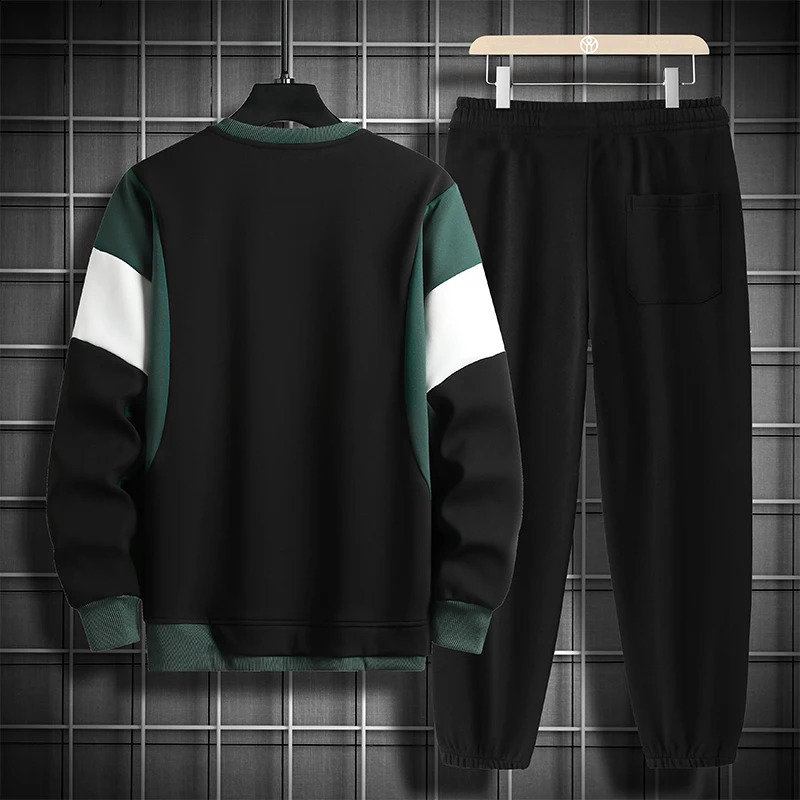 Spring Autumn Black Running Tracksuits For Mens Set Sweatshirt Joggers Sweatpants Sporting Oversize 4XL 240821