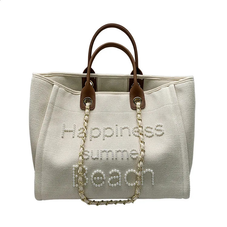 Women Tote Bag Fashion Canvas Large Handbag Chains Genuine Leather Shoulder Bags Ladies Big Messenger Bag Shopping Bag 240816