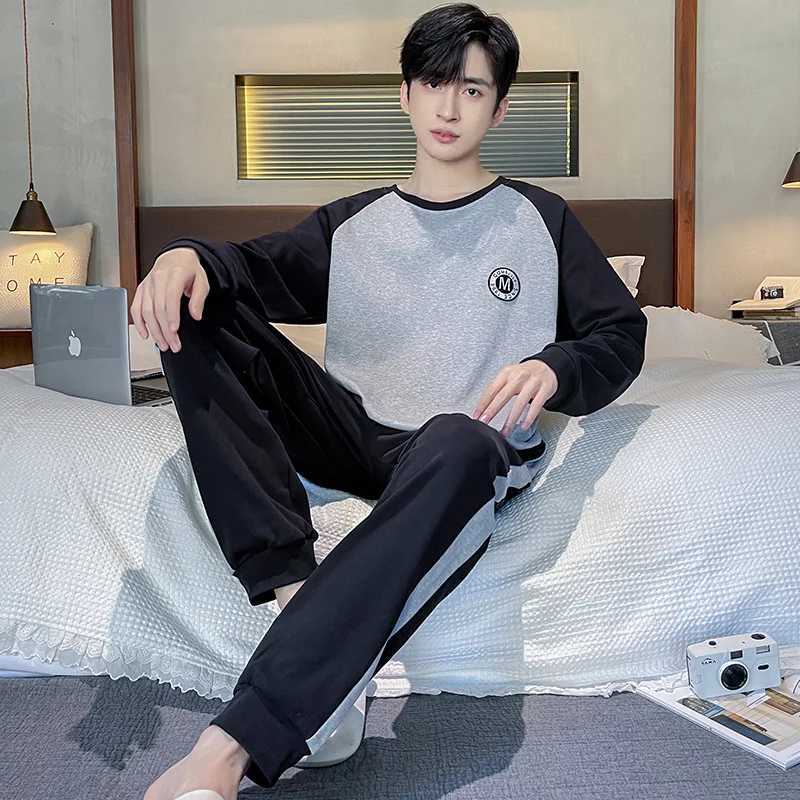 Spring Cotton Pajamas Men Lounge Sleepwear Blue Plaid Pijama Mans Bedgown Home Clothes PJ Pijama Hombre pijma hombre DropshipXJ240815