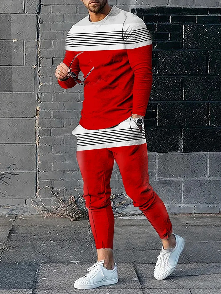 Autumn Ultra fine 2-piece Track Clothing Long Sleeve T-shirt Sports Pants Set Mens Street Clothing Sports Shirt Trouser Set 240827