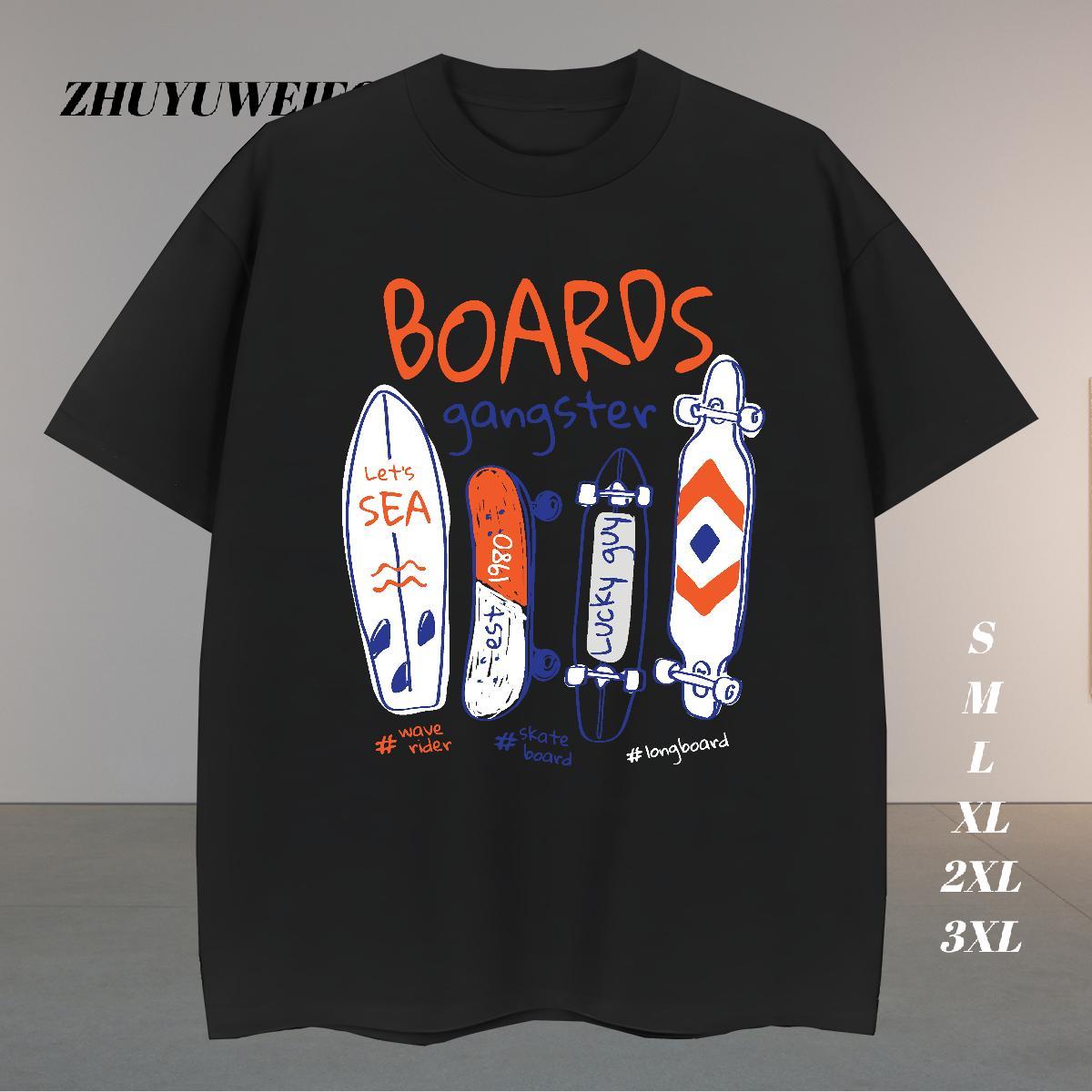 Cool T-Shirts 230g Pure Cotton letter Street Casual Floral Print Short Sleeve O-Neck Tshirts 2024 DIY Top Tees