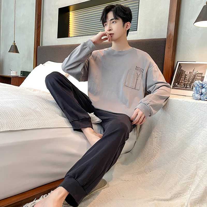 Spring Cotton Pajamas Men Lounge Sleepwear Blue Plaid Pijama Mans Bedgown Home Clothes PJ Pijama Hombre pijma hombre DropshipXJ240815