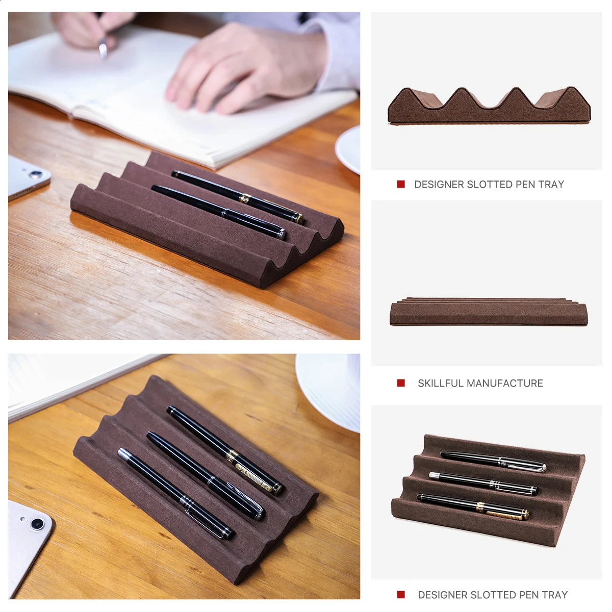 Contacts Family y Leather Pen Tray 123 Slots Pens Holder Display Stand Microfiber Desktop Organizer Home Office Use 240817