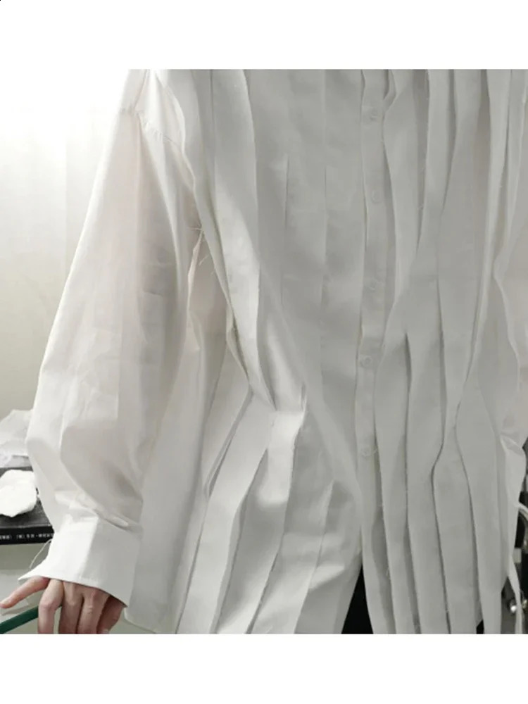 XITAO Tassel white shirt fashion full sleeve autumn single chest pleated small fresh casual style loose ZP2055 240814