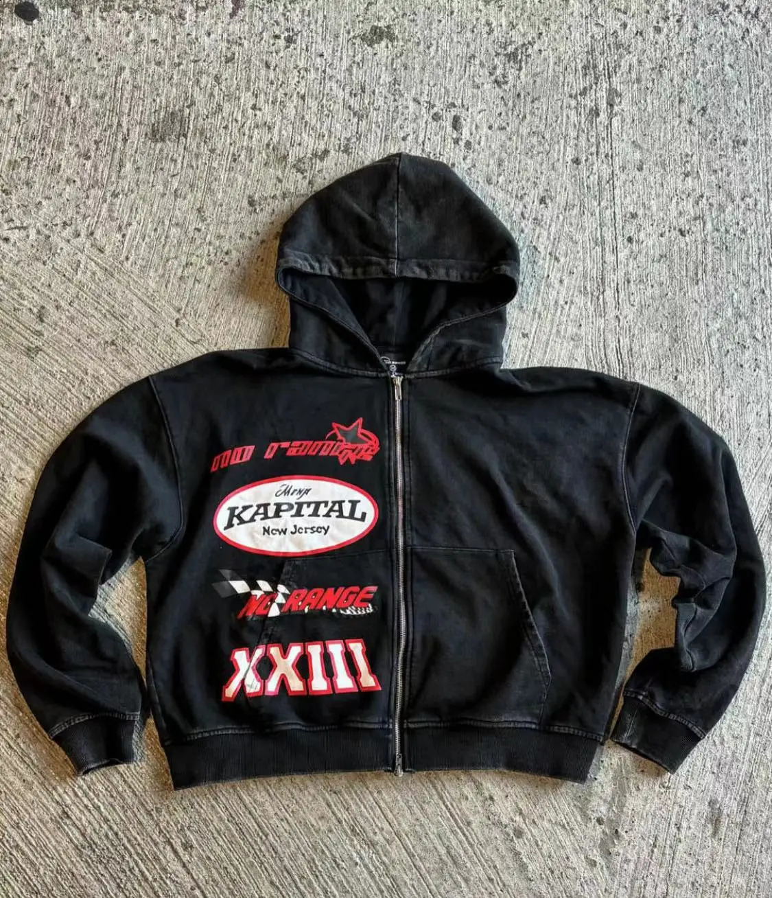 American retro skull lazy style printed hooded long sleeved sweater Y2K zipper couple 240816