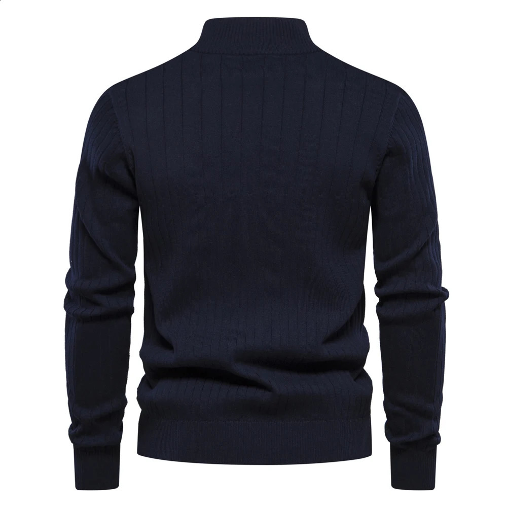 AIOPESON Mens Plain Neck Quarter Zipper Pull up Sweater Autumn Casual Business Knitted 240824