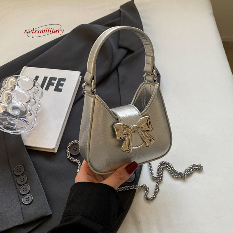 Swissmilitary Mini Shoulder For Women 2024 New Mobile Phone Bag Ladies Cross Body Bags Sier Small Purse Metal Chain Females Zipper Open #26