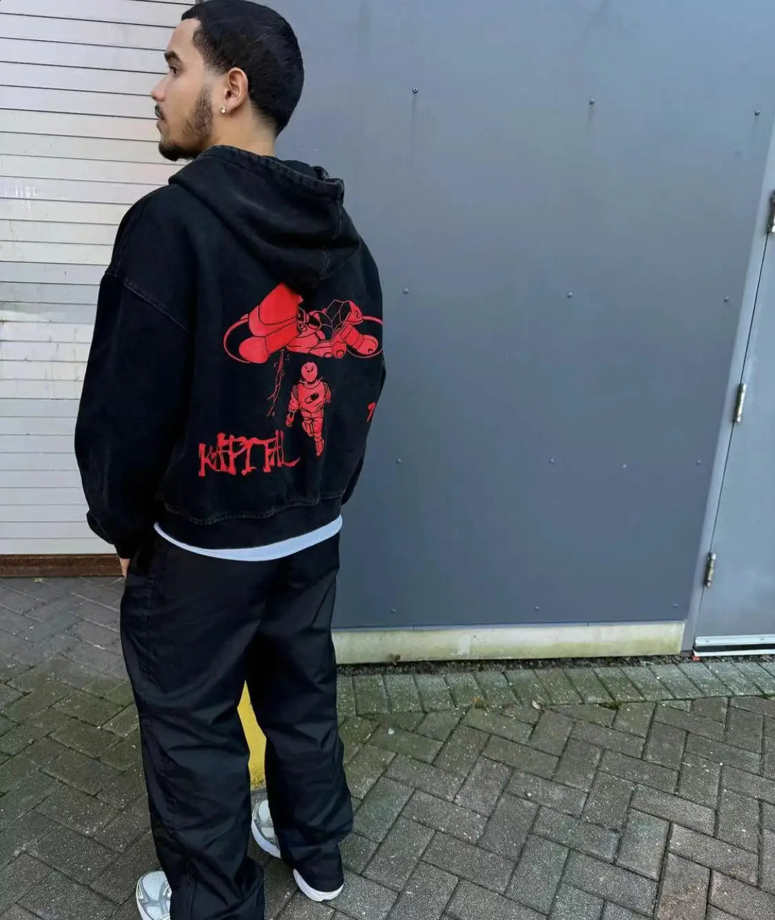 American retro skull lazy style printed hooded long sleeved sweater Y2K zipper couple 240816