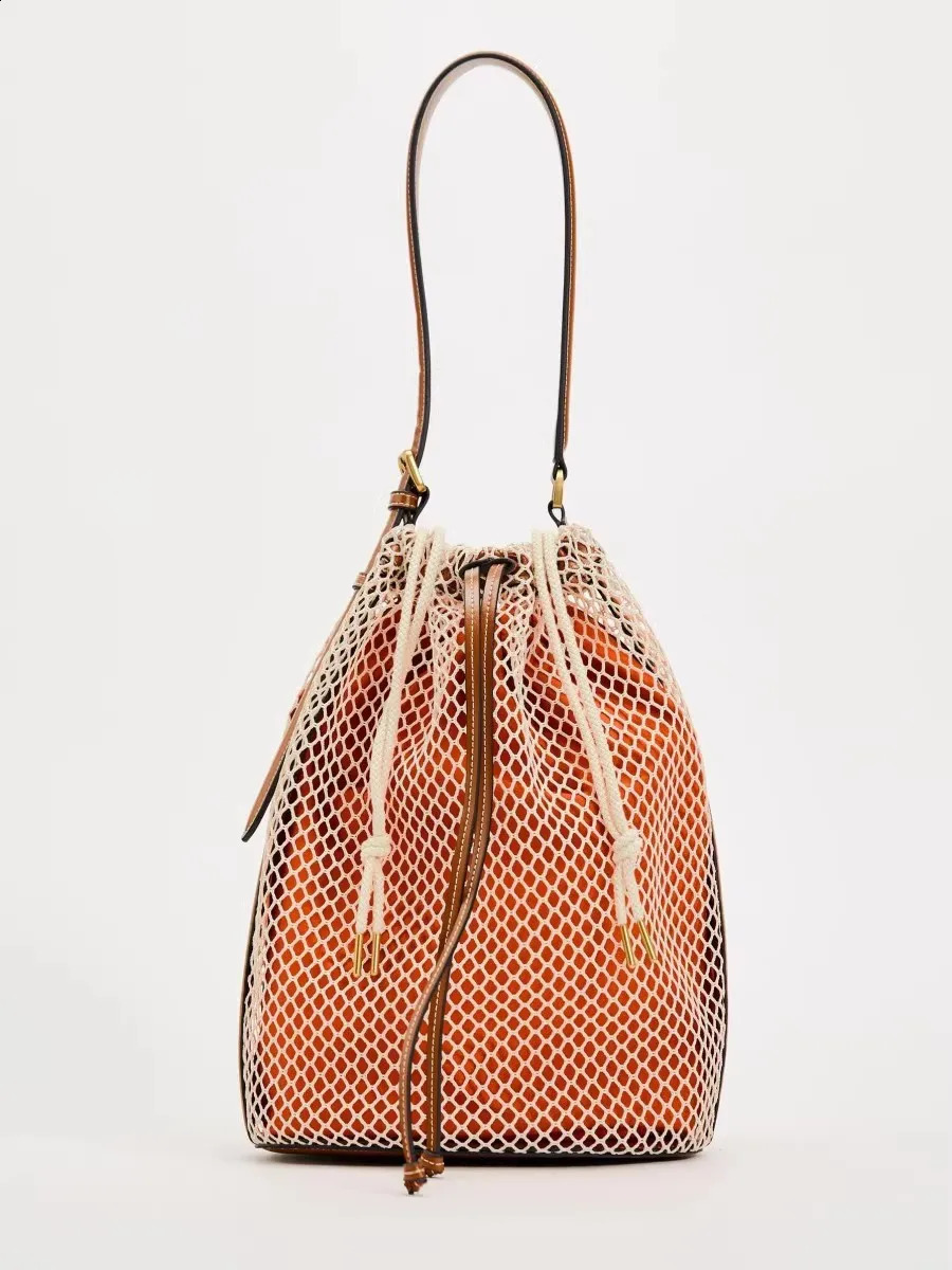 Summer Bucket For Women Beach Tote Shoulder Woven Bag Travel Crocheted Hollow Out Ladies Fashion Handbag 240816 a2f3 4