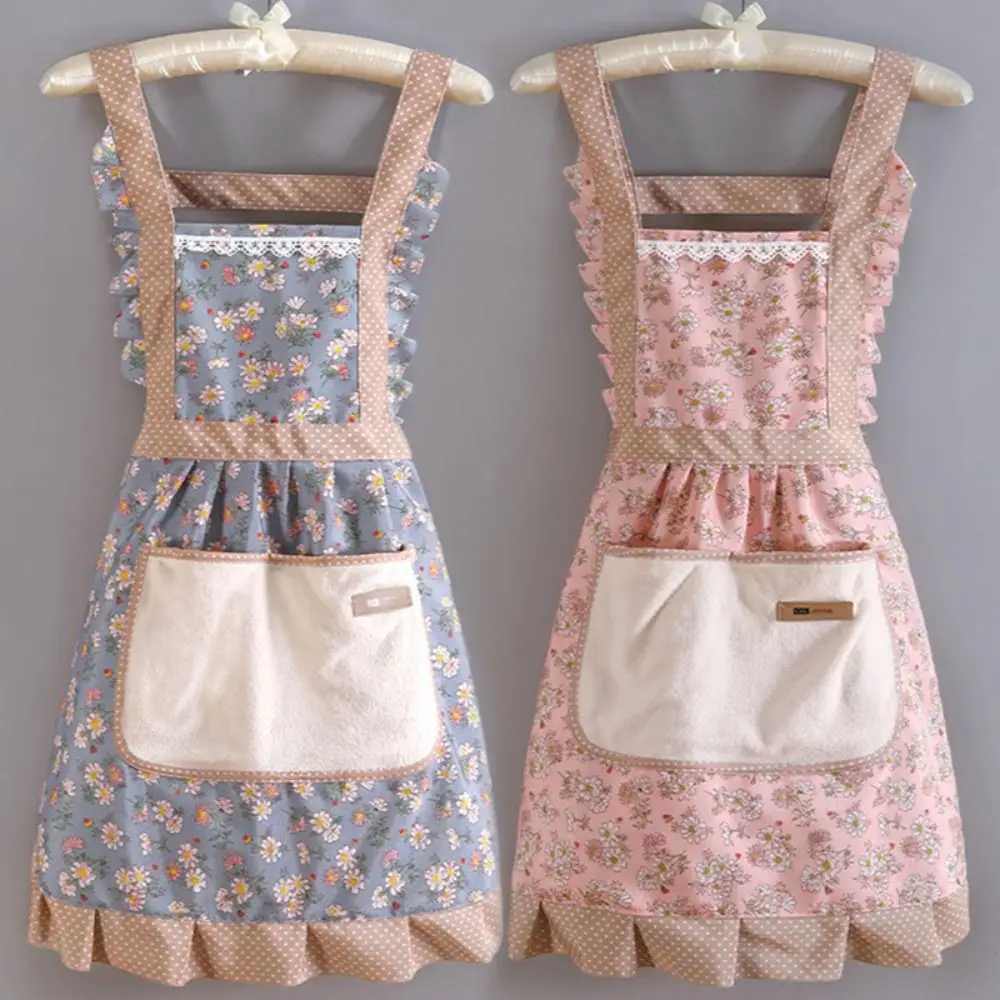 Lovely Floral Print Lace Cotton Apron Princess Skirt Apron Home Kitchen Fashion Apron Female Male Adult Cooking AccessoriesXJ240816