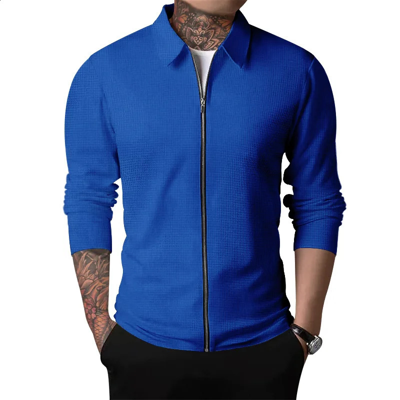 2024Summer Waffle Outdoor Polo Collar Jacket Mens Coat Nick Garment Casual Sports Zipper Cardigan Long Sleeve y240823