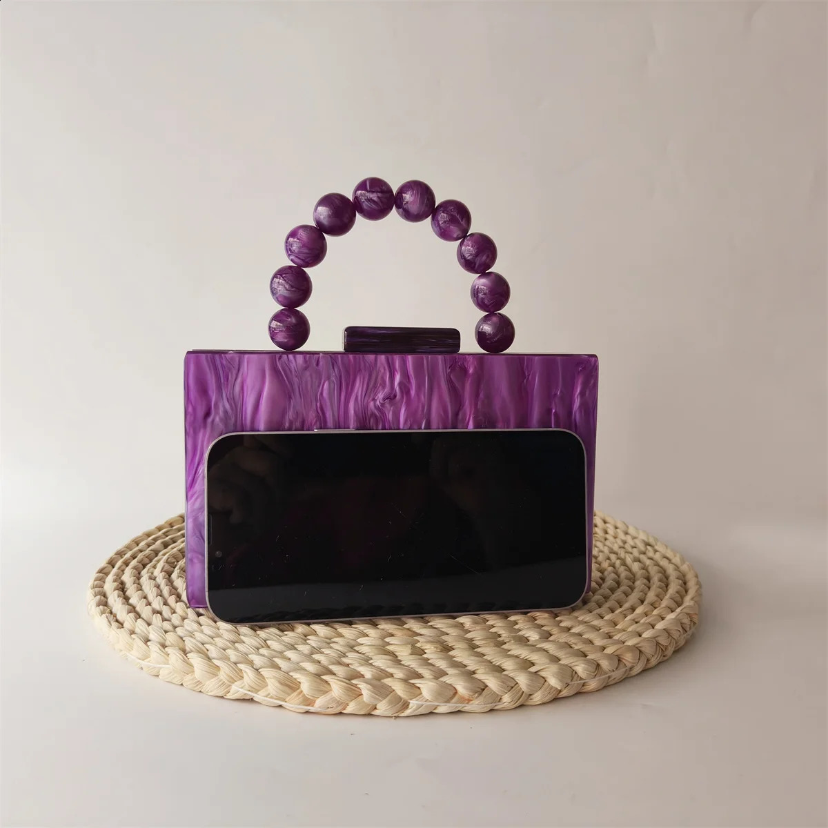 Lady Pearl Marble Blue Acrylic Box Clutches Evening Beaded Handle Bag Wedding Dinner Party Women Prom Purses Bridal Handbag 240816