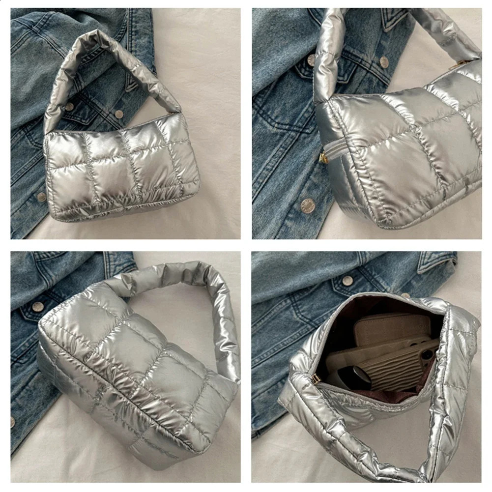 Winter inflatable top handbag PU bedding womens bag highquality down small cotton pad soft shoulder ner 240817