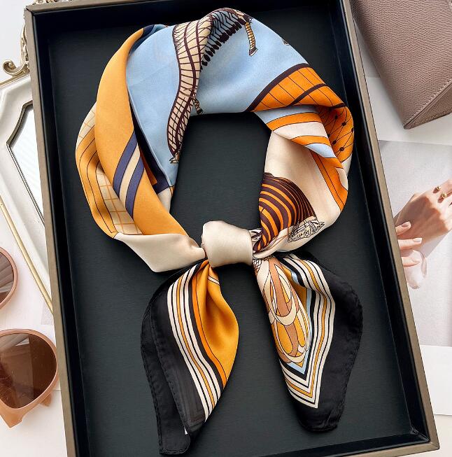 20style Designer Letters Print Floral Silk Scarf Headband for Women Fashion Long Handle Bag Scarves Paris Shoulder Tote Luggage Ribbon Head Wrap 70x70cm