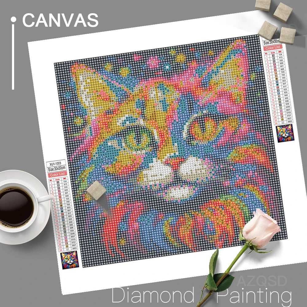 AZQSD Diamond Painting Colorful Animal Cat Dog Embroidery Lion Tiger Handmade Picture Of Rhinestones Gift Needlework 30x30cmXJ240816
