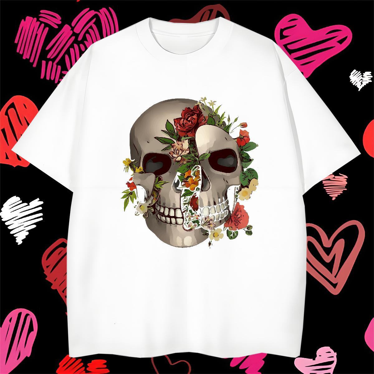 Wholesale T shirt 230g Cotton skull Summer Casual DIY Printed Breathable Short Sleeve Mens Tshirts Fashion Casual Clothings